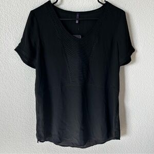 NYDJ Black Sheer V-Neck Buisness Casual Women's T-shirt Blouse
